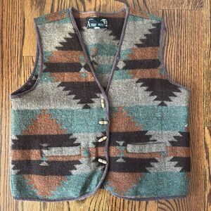 Vintage Aztec Wool Vest with Wood Buttons - M
